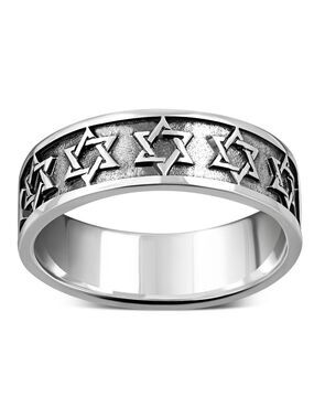 Ring-- Unisex Sterling Silver band with raised Stars of David